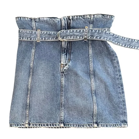 IRO Melay Denim Mini Skirt in Medium Blue Belted Paperbag Waist US Size 6 EU 38 - Picture 3 of 13